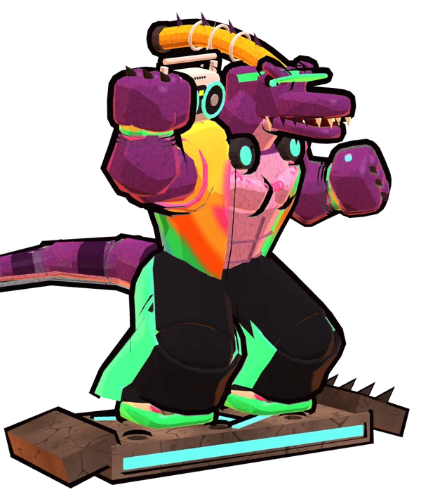 Boombox the Parasaurolophus on a stone board
