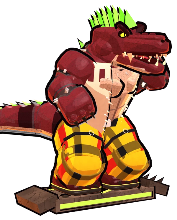 Ruckus the Giganotosaurus on a stone board